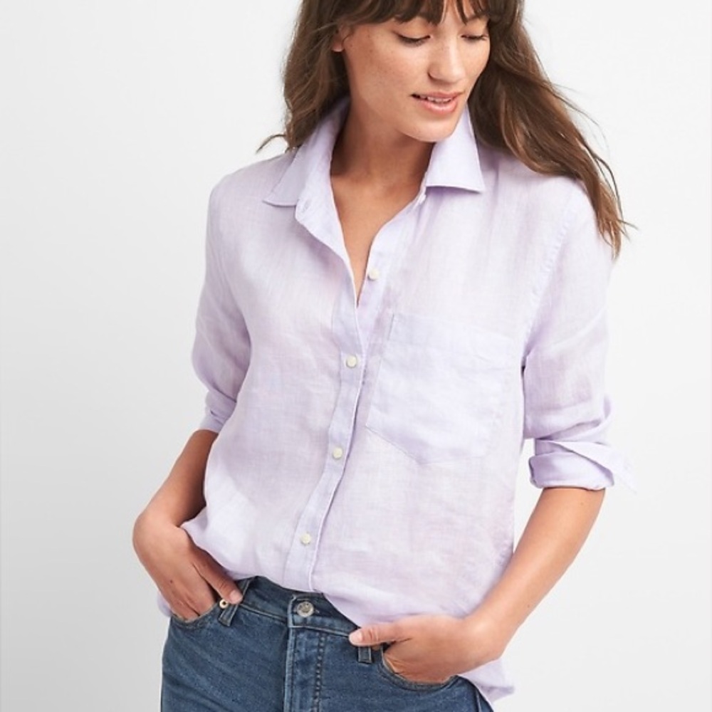 NWT GAP 100% Linen Light Lavender Boyfriend Fit Button-Down Shirt